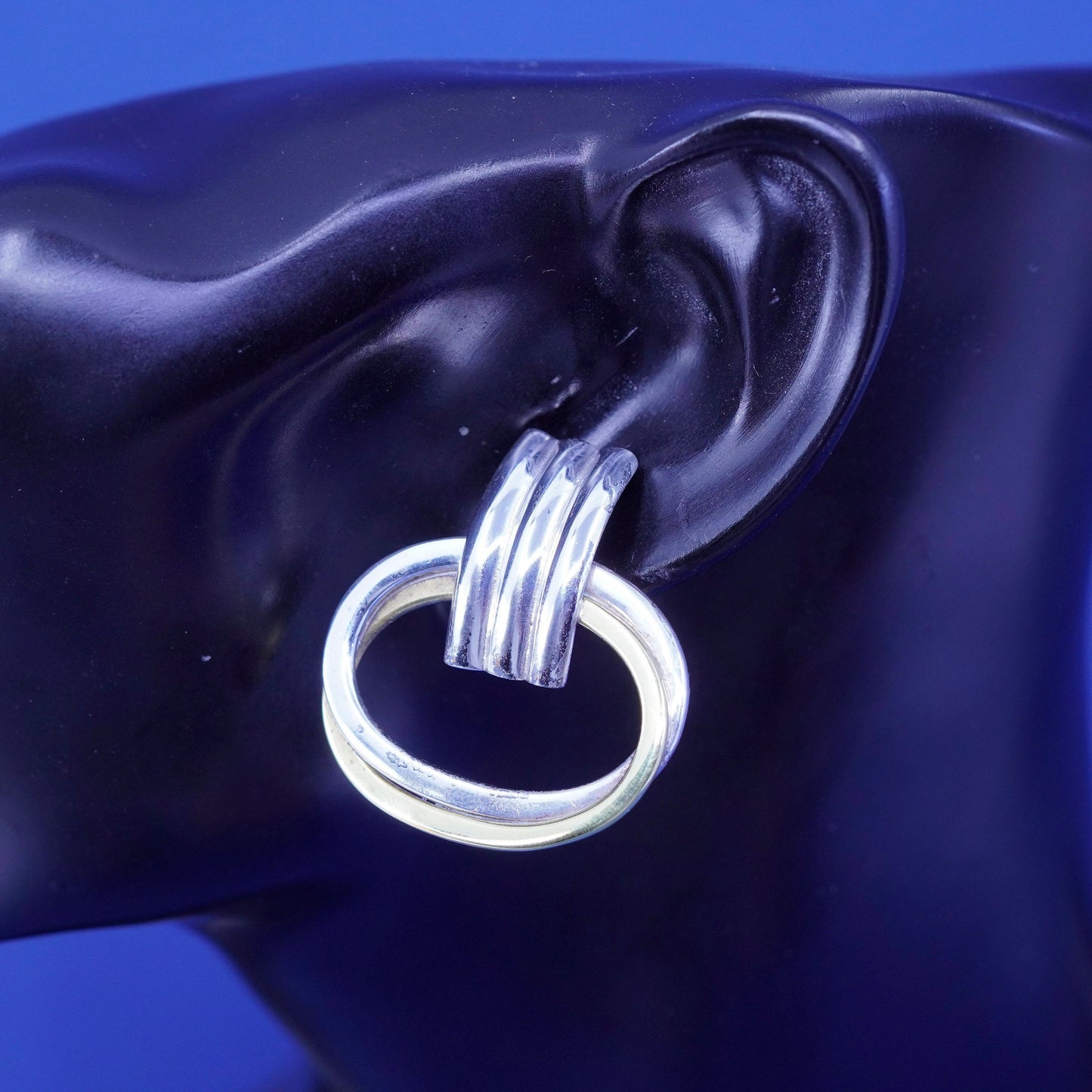 Laton two tone Sterling silver handmade earrings, entwined 925 studs brass
