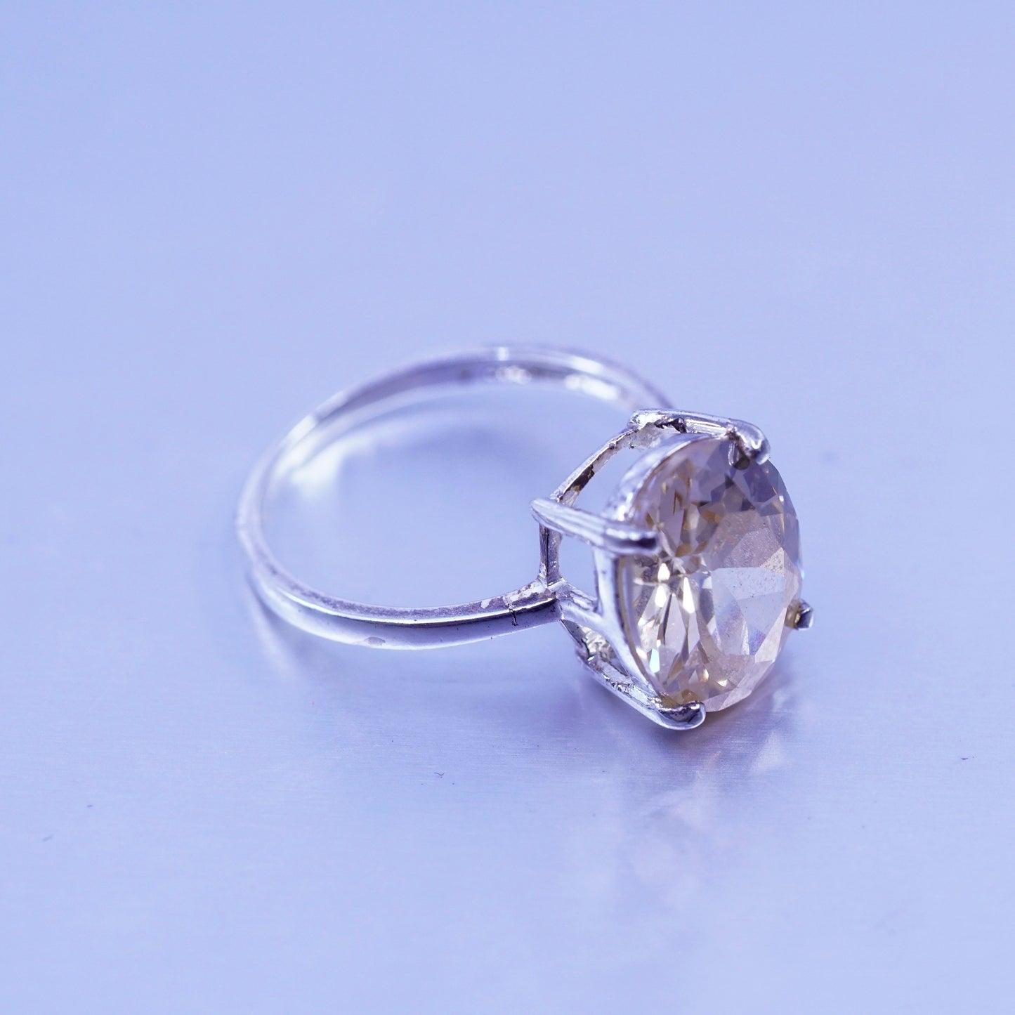 Size 7.25, vintage Sterling 925 silver handmade ring with oval citrine