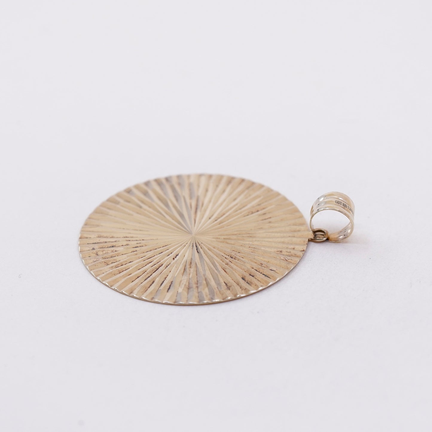Vintage vermeil gold over sterling 925 silver handmade textured circle pendant