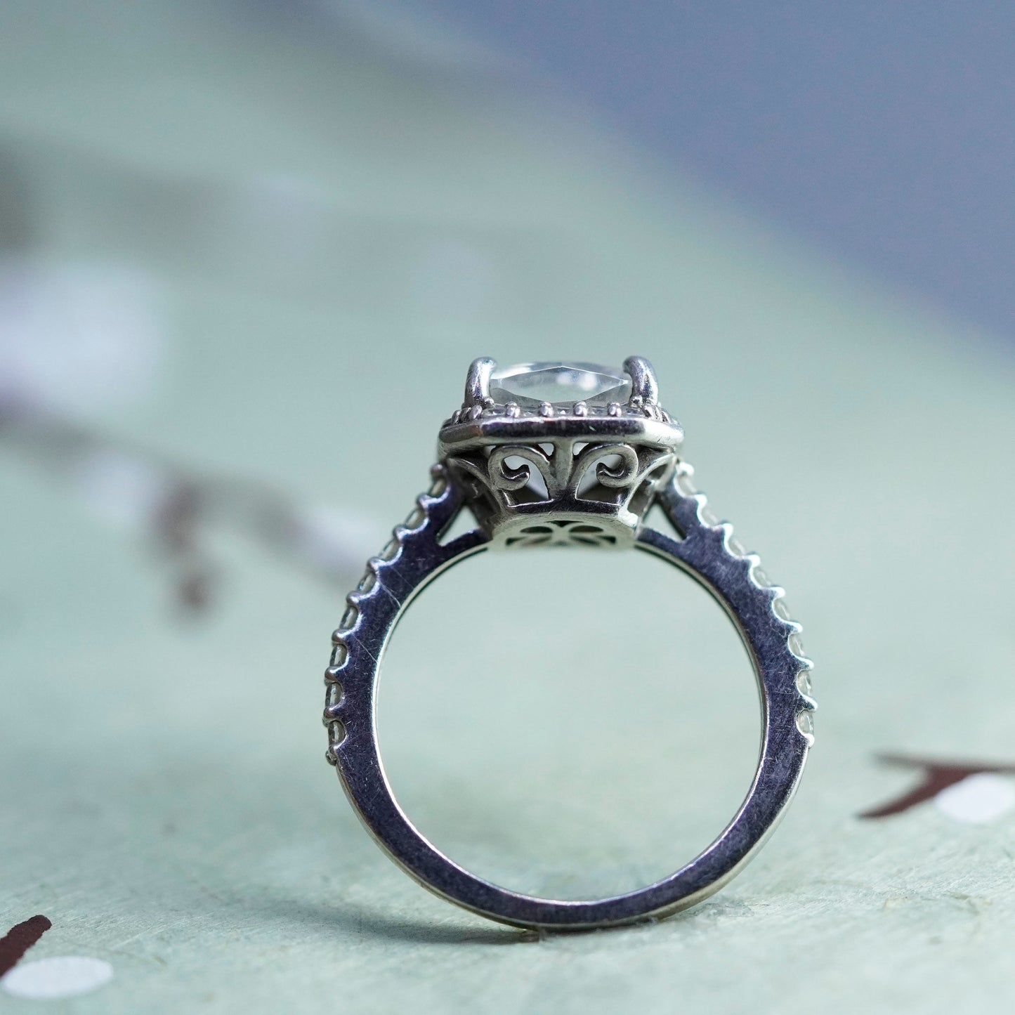 Size 5, vintage sterling 925 silver ring with square CZ, engagement band
