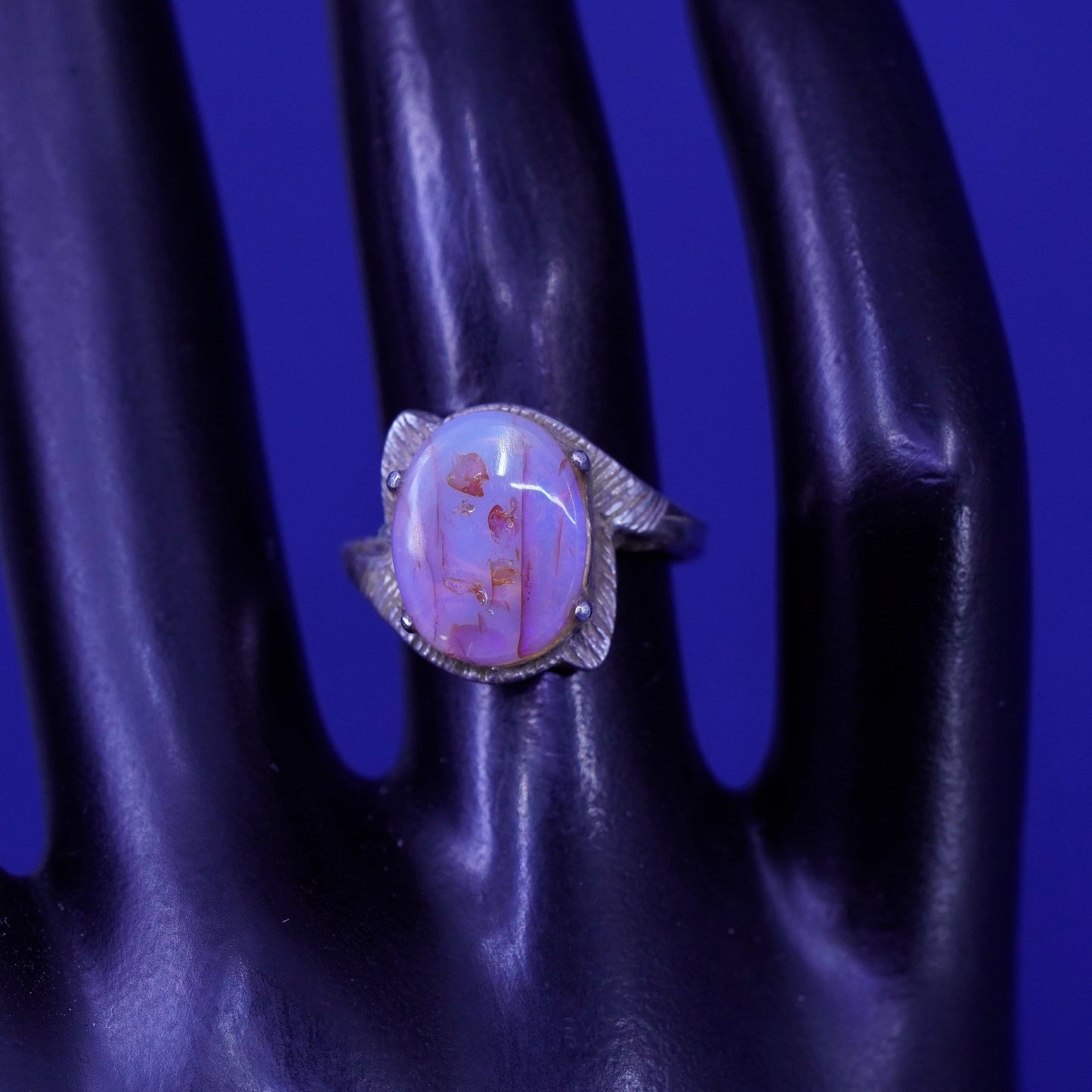 Size 5, vintage Sterling 925 silver handmade ring with glass