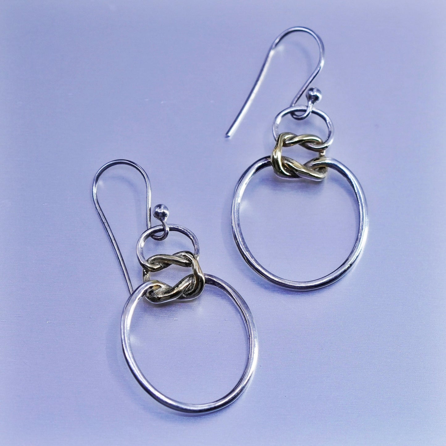 Vintage two tone Sterling 925 silver handmade knotted earrings