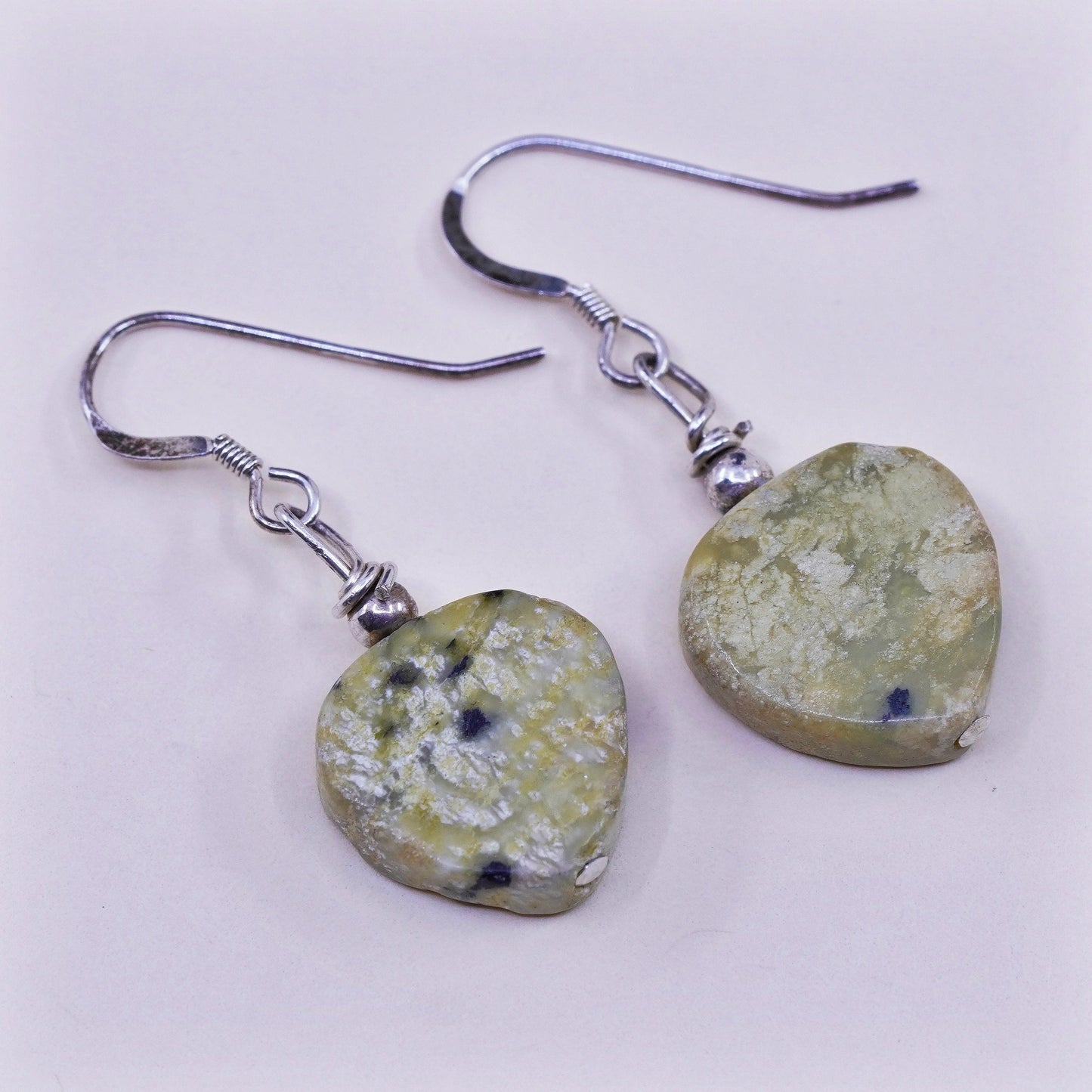 Vintage Sterling 925 silver handmade earrings with green jasper drops