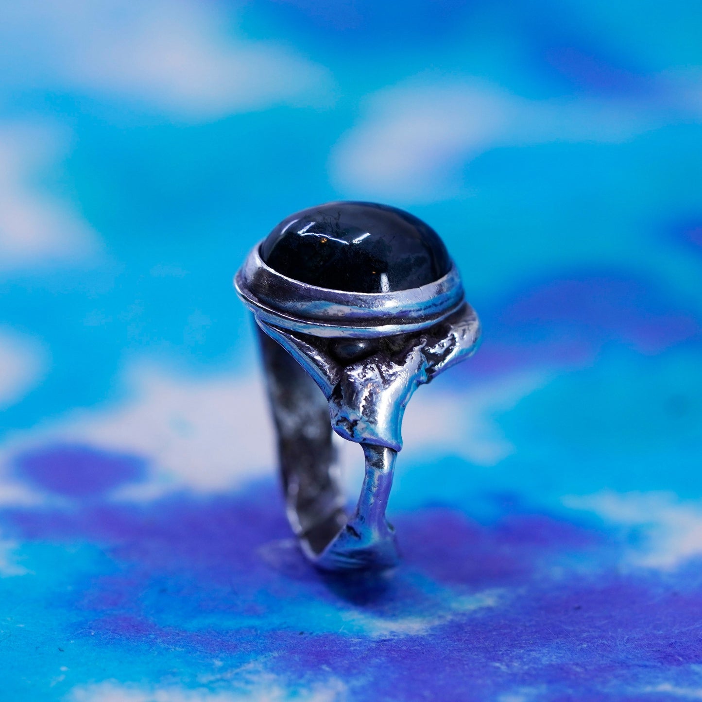 Size 6.75, vintage Sterling 925 silver handmade ring with Dendritic Agate