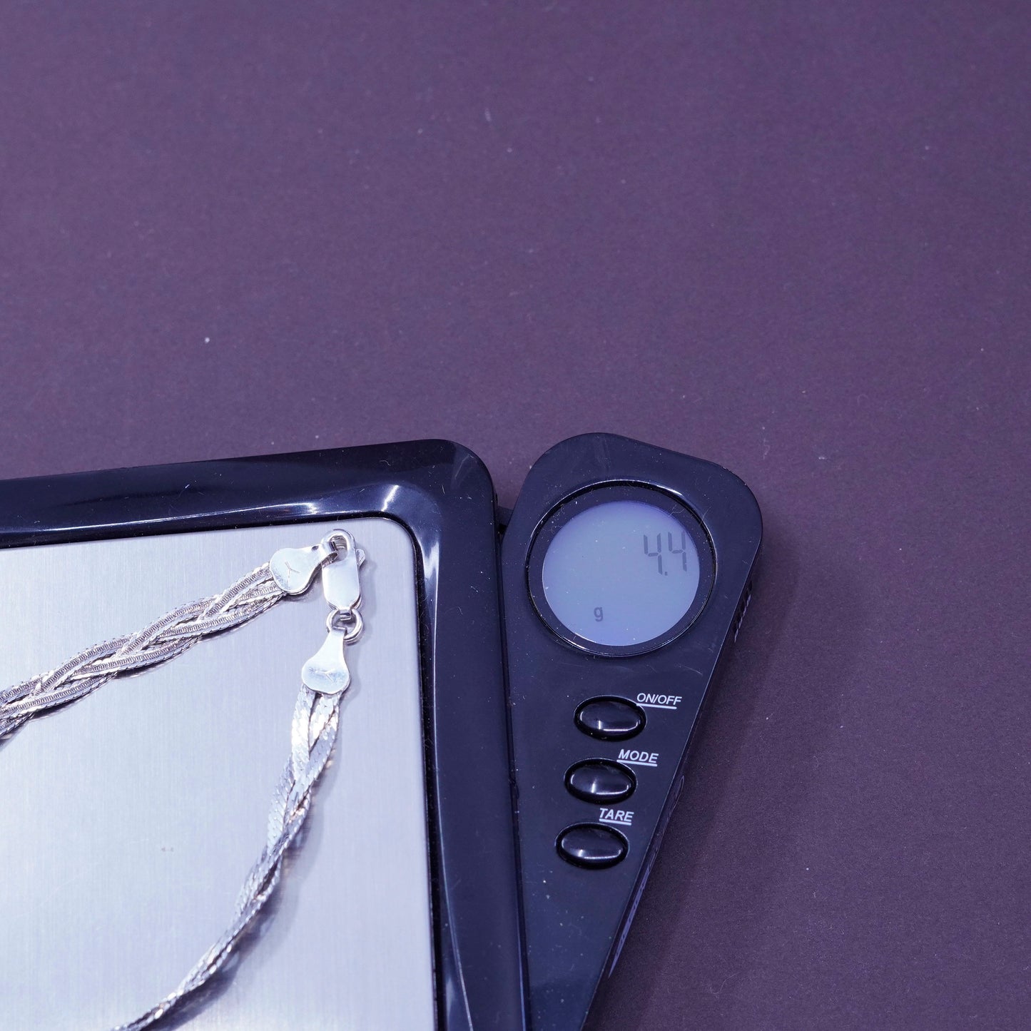 7.25”, Sterling silver braided woven herringbone chain, 3 strands 925 bracelet