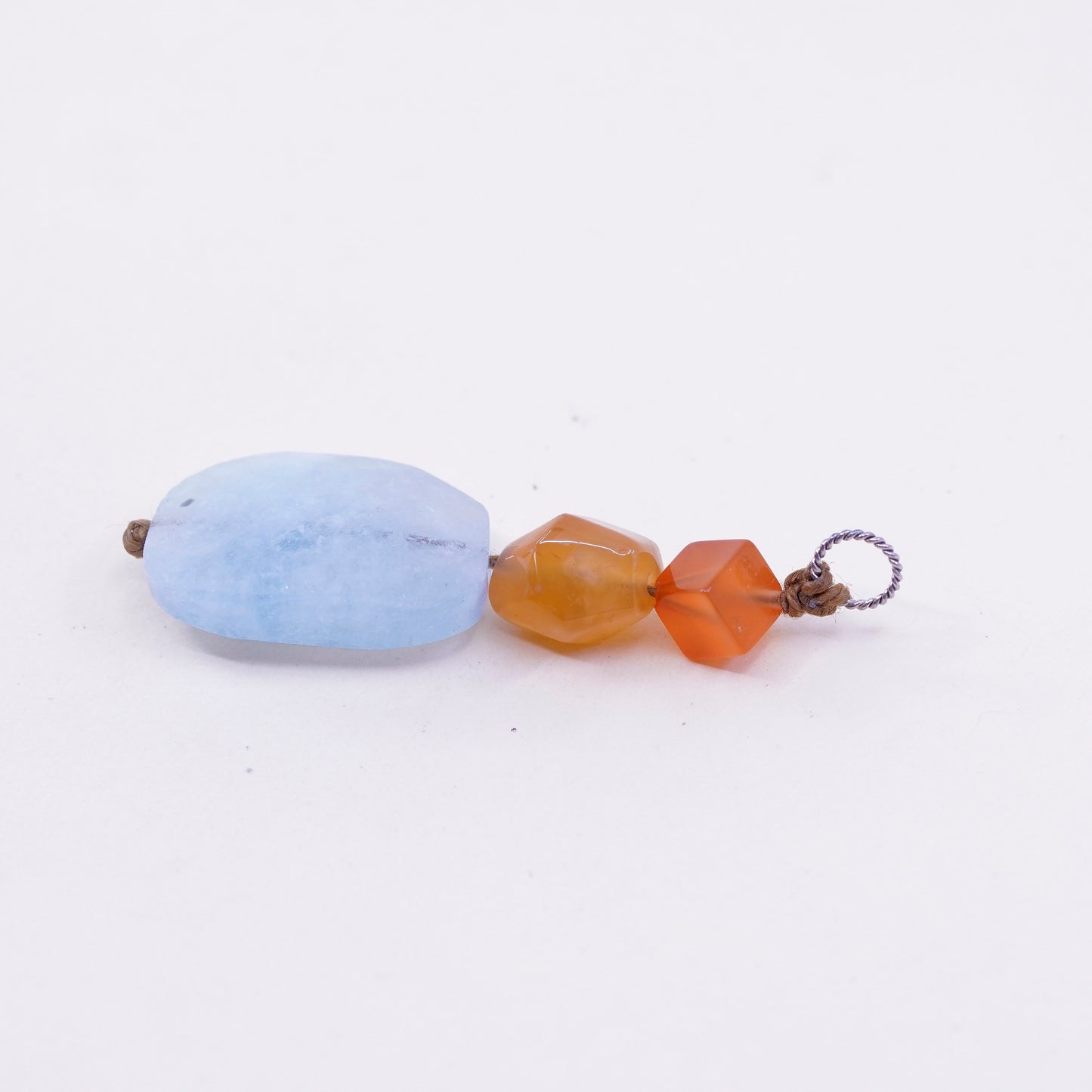 Vintage sterling 925 silver handmade pendant with quartz and carnelian nugget
