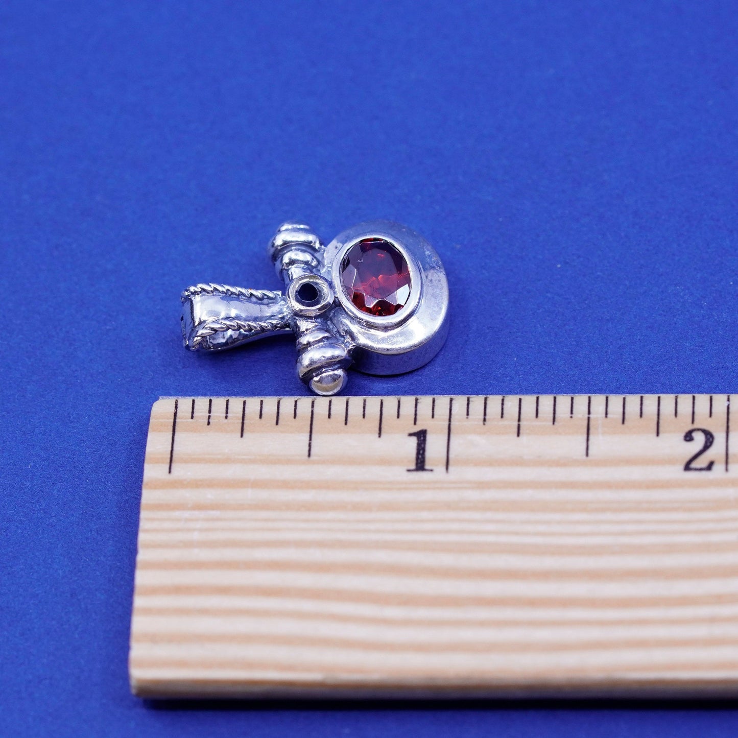 Vintage Sterling 925 silver handmade pendant with ruby and beads