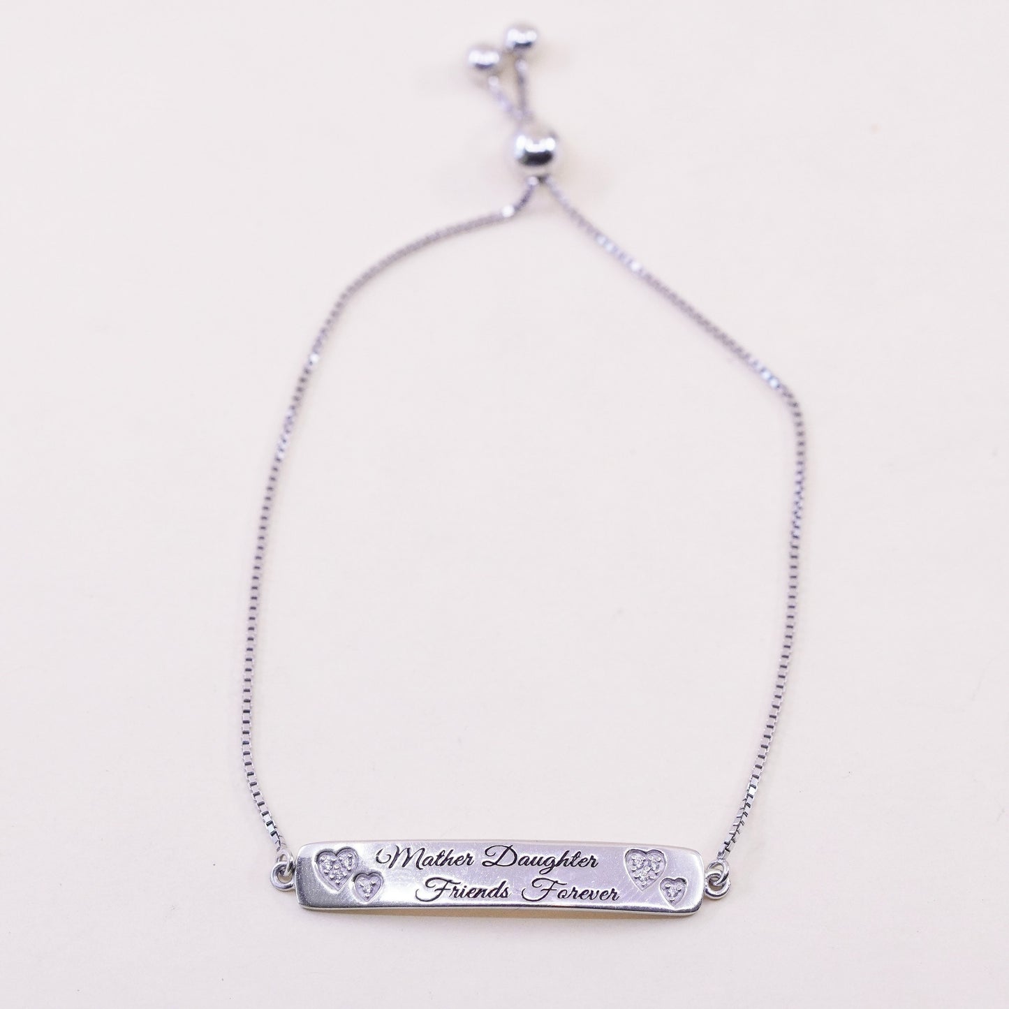 Vintage sterling silver bracelet, 925 box chain name “Mather daughter friends