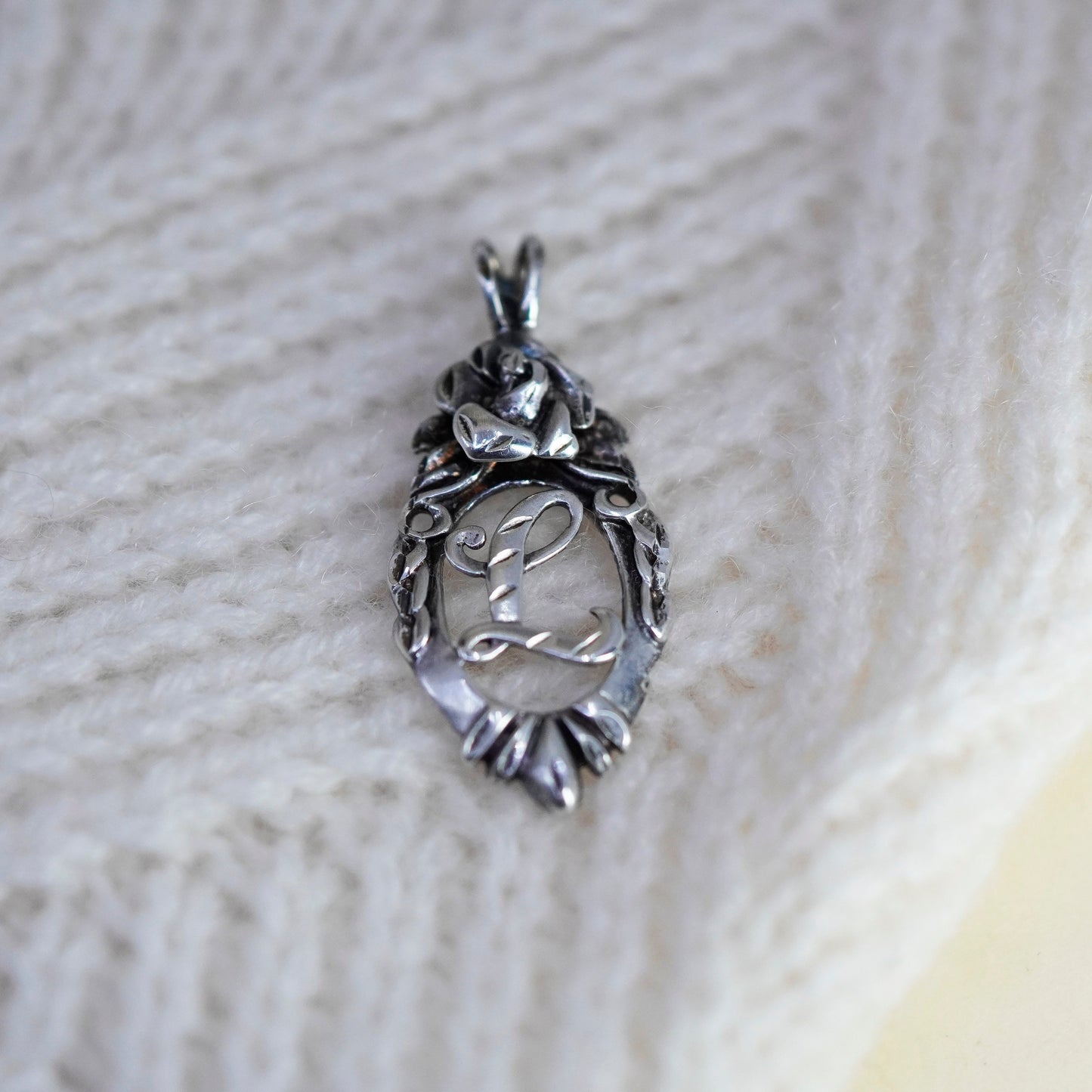 Vintage sterling silver handmade pendant, 925 tag charm w/ letter “L” engraved