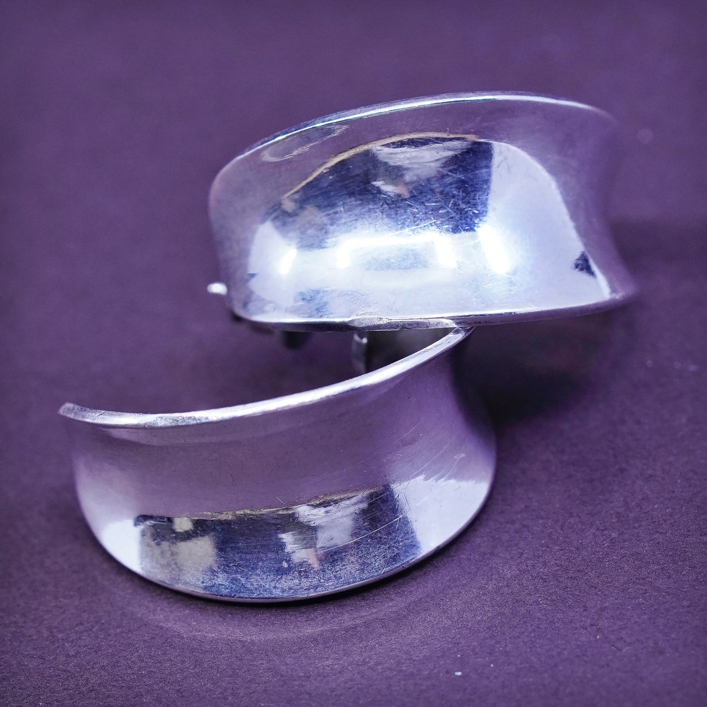 1”, vintage Sterling silver handmade earrings, 925 huggie ribbed studs