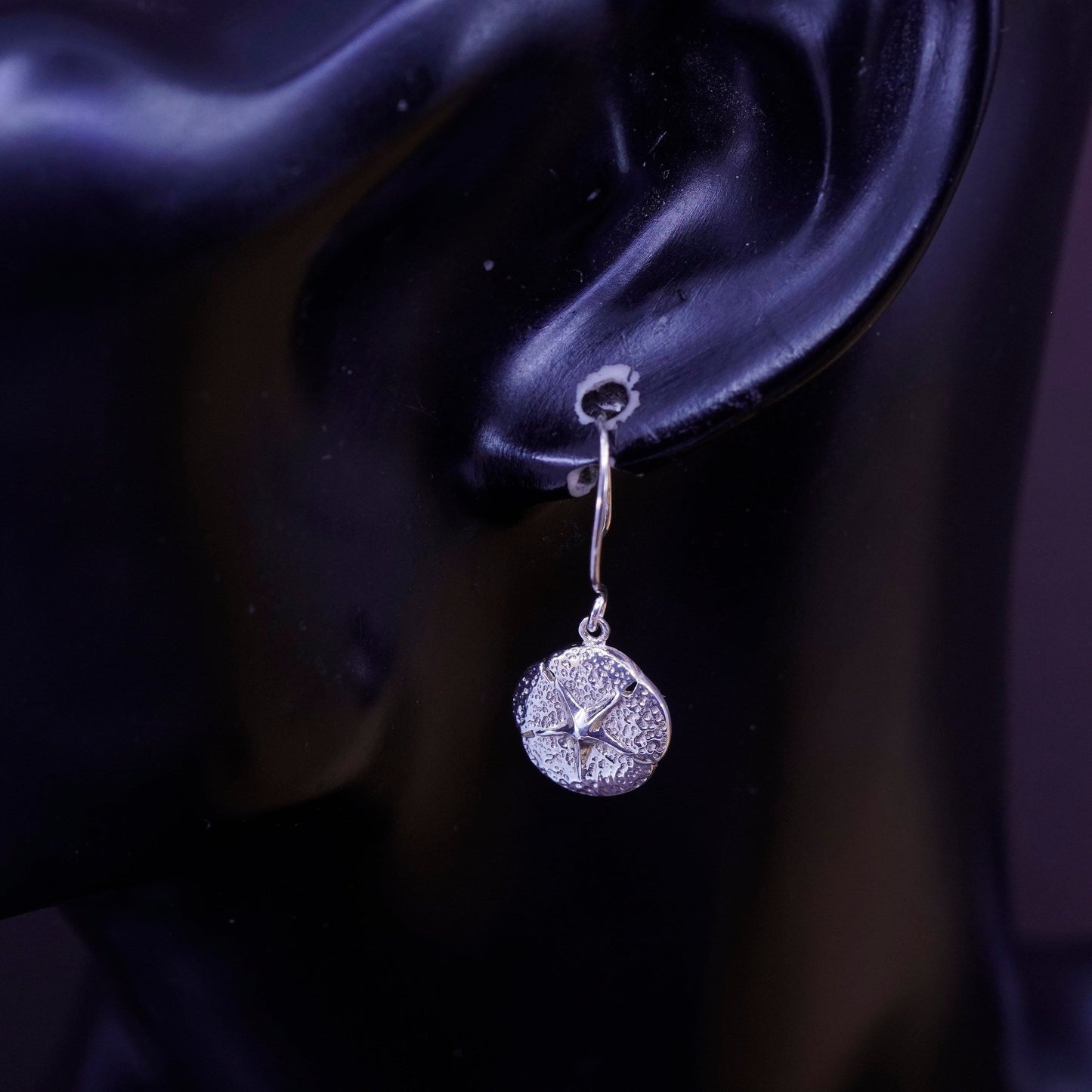 Vintage Sterling silver handmade earrings, 925 sand dollar drops