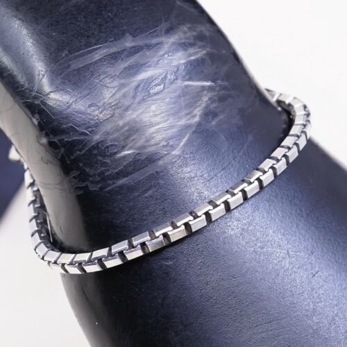 8.25”, 4mm, Vtg Sterling Silver bracelet, 925 Italy Solid Box chain, Stamped 925