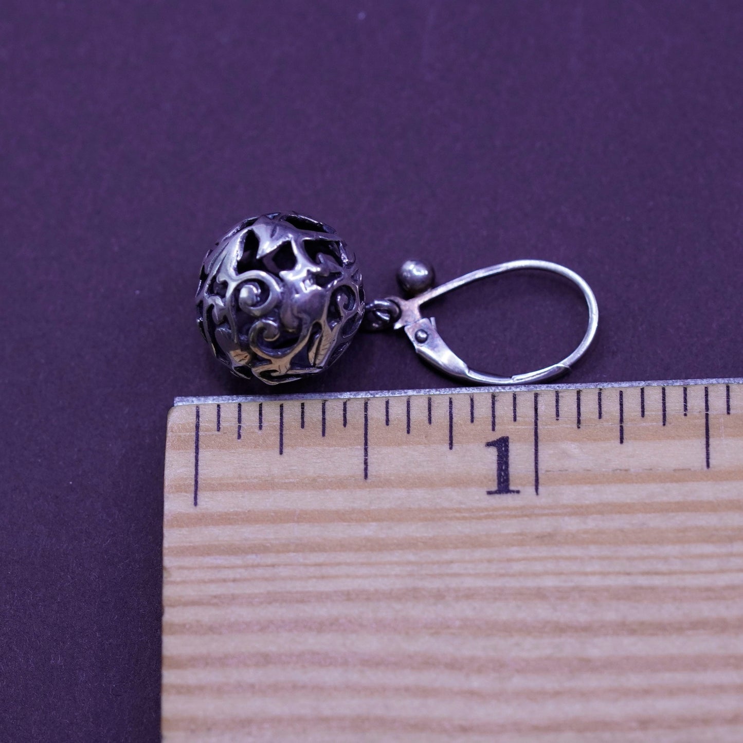 Vintage Sterling silver handmade earrings, 925 filigree bead drops