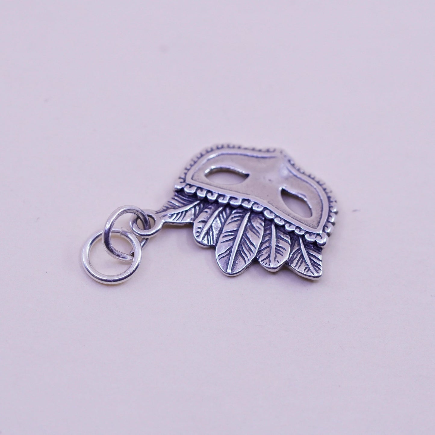 Vintage Sterling 925 silver handmade Halloween mask pendant charm