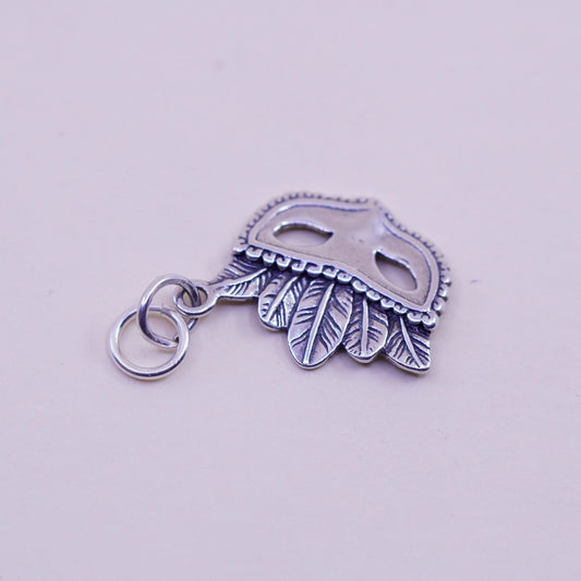 Vintage Sterling 925 silver handmade Halloween mask pendant charm