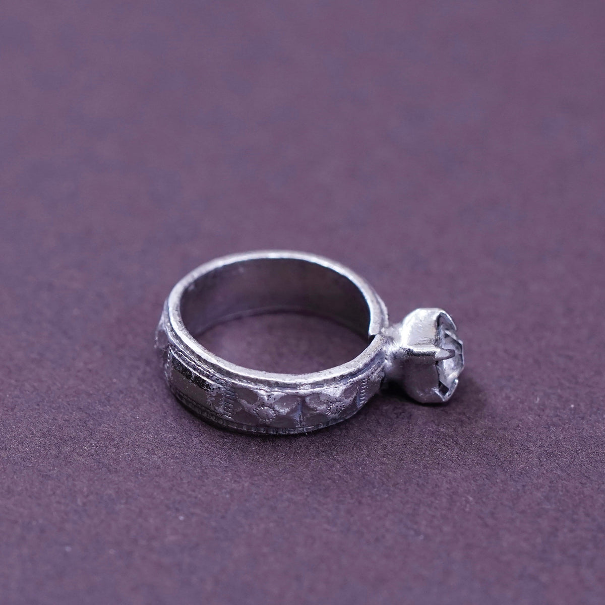 Vintage Sterling silver handmade pendant, 925 wedding ring charm with cz