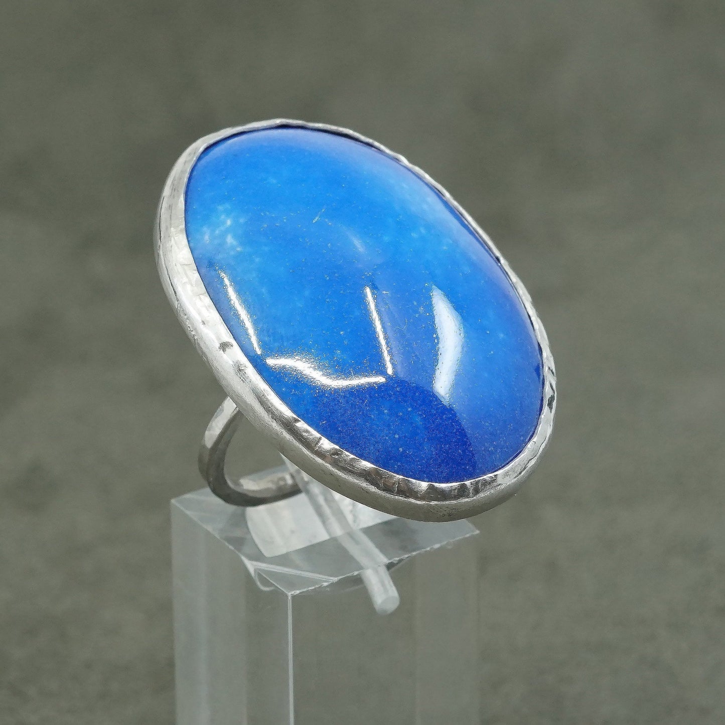 Size 7, vtg Sterling silver handmade ring, 925 w/ huge Larimar