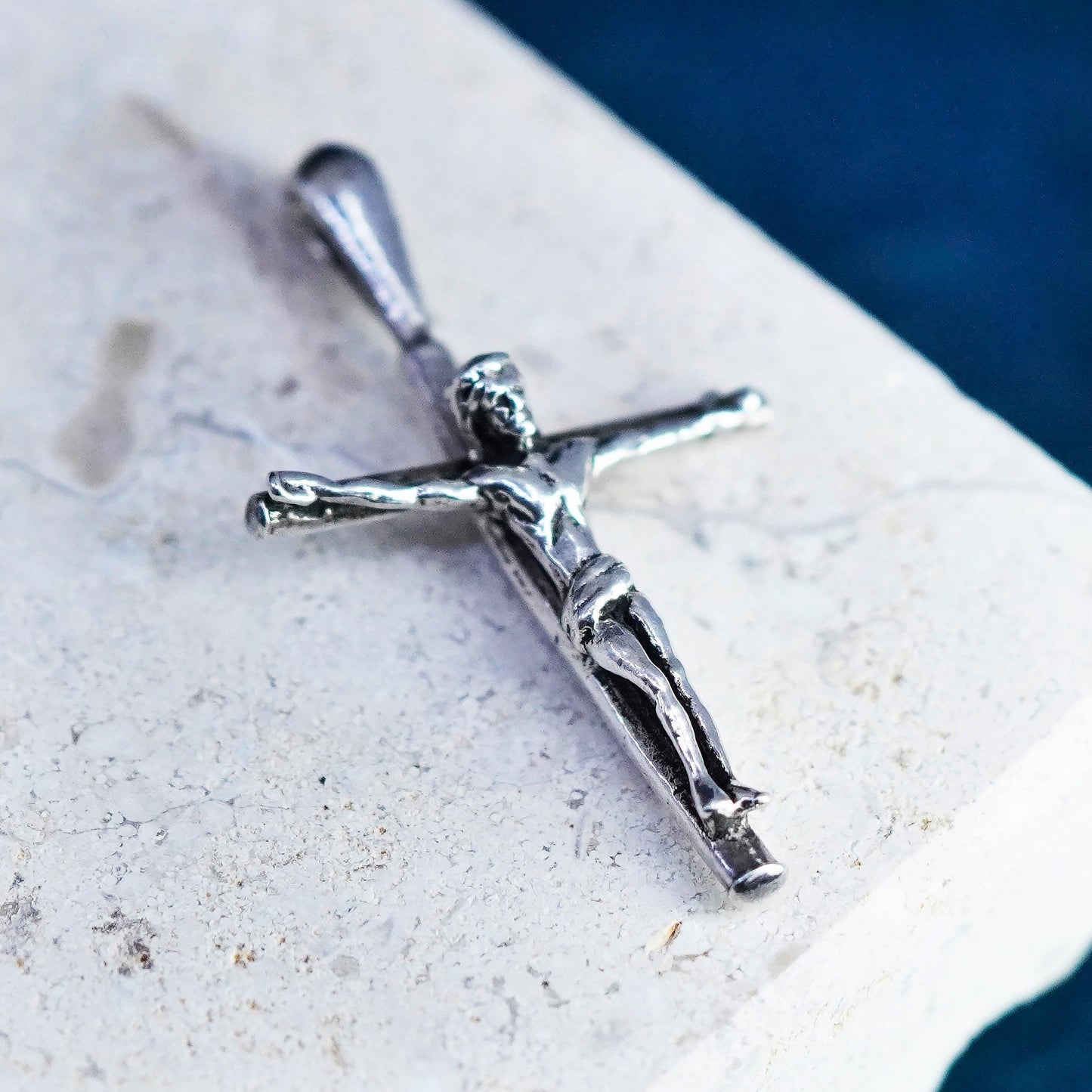 Vintage Sterling silver handmade pendant, 925 Jesus cross