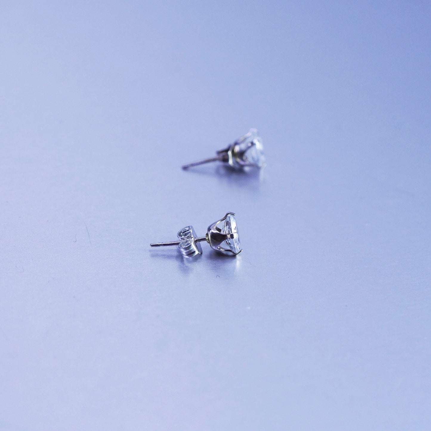 5mm, Vintage Sterling 925 silver earrings, studs with cz inlay