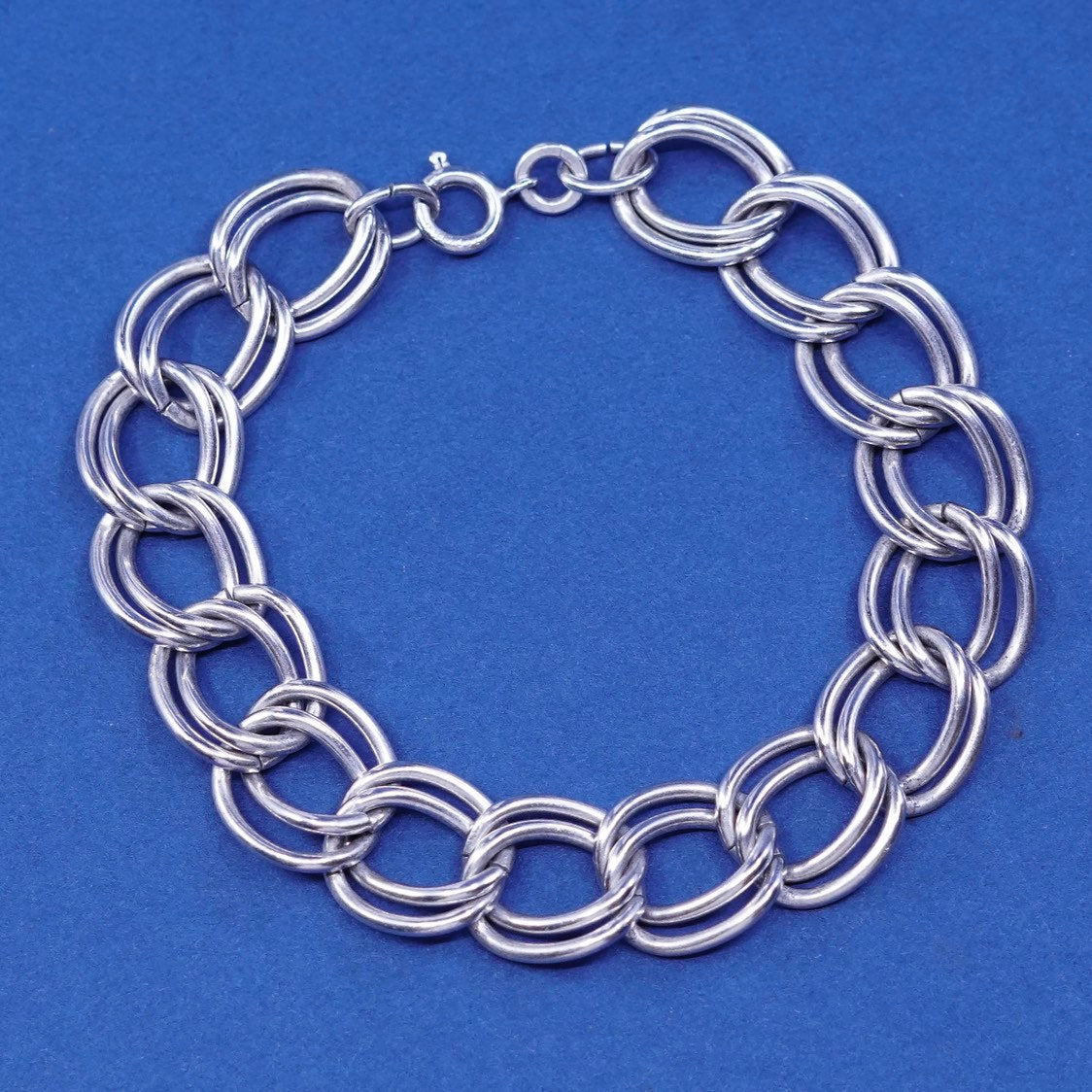 7" 13mm automark Sterling silver handmade charm bracelet, 925 double curb chain