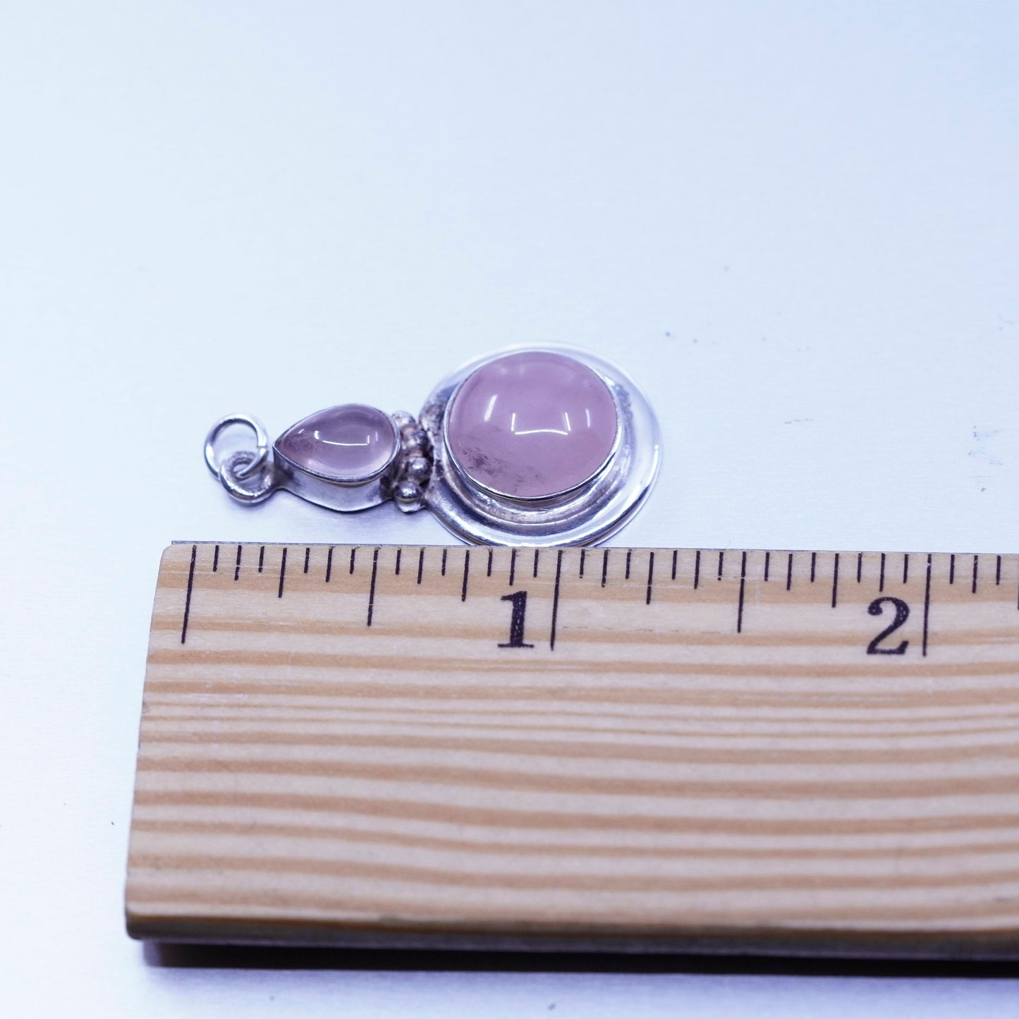 antique sterling 925 silver pendant with round rose quartz