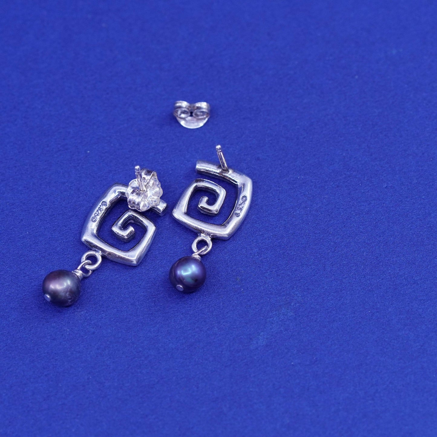 Carolyn pollack Sterling Silver handmade Earrings 925 swirl dangles black pearl