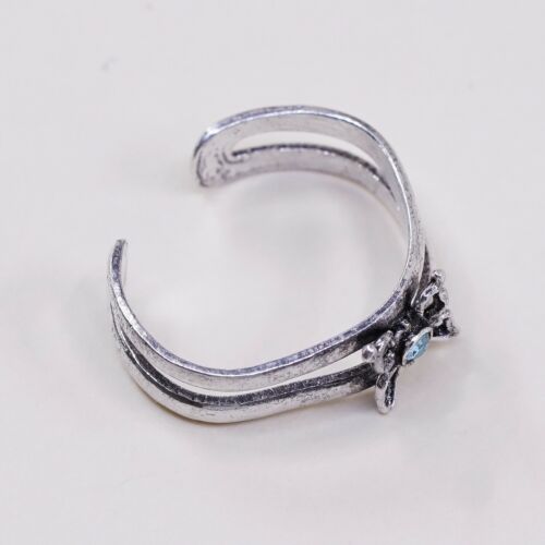 Sz 3.5, Vtg Sterling Silver Butterfly Ring W/ Blue Cz, Open Band, Silver Tested