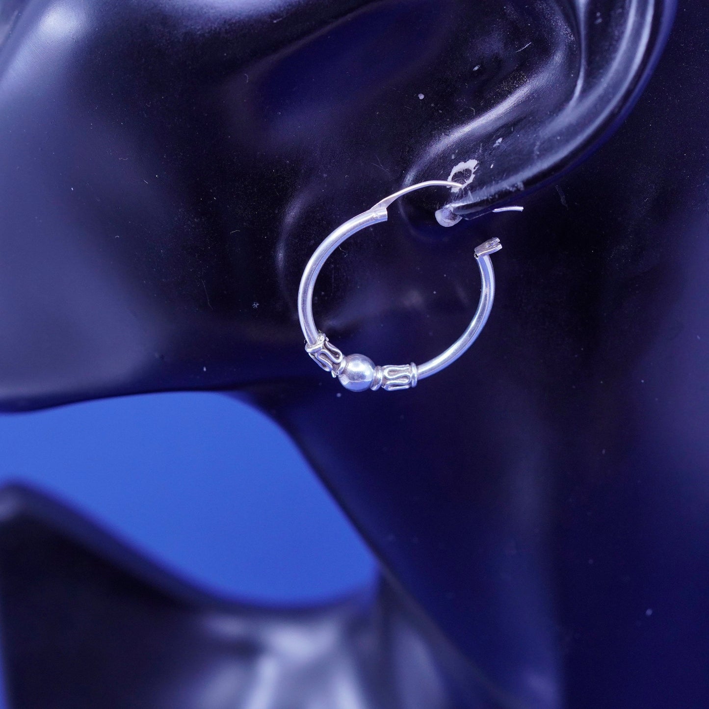 1”, vintage Sterling silver handmade hoop earrings, 925 huggie