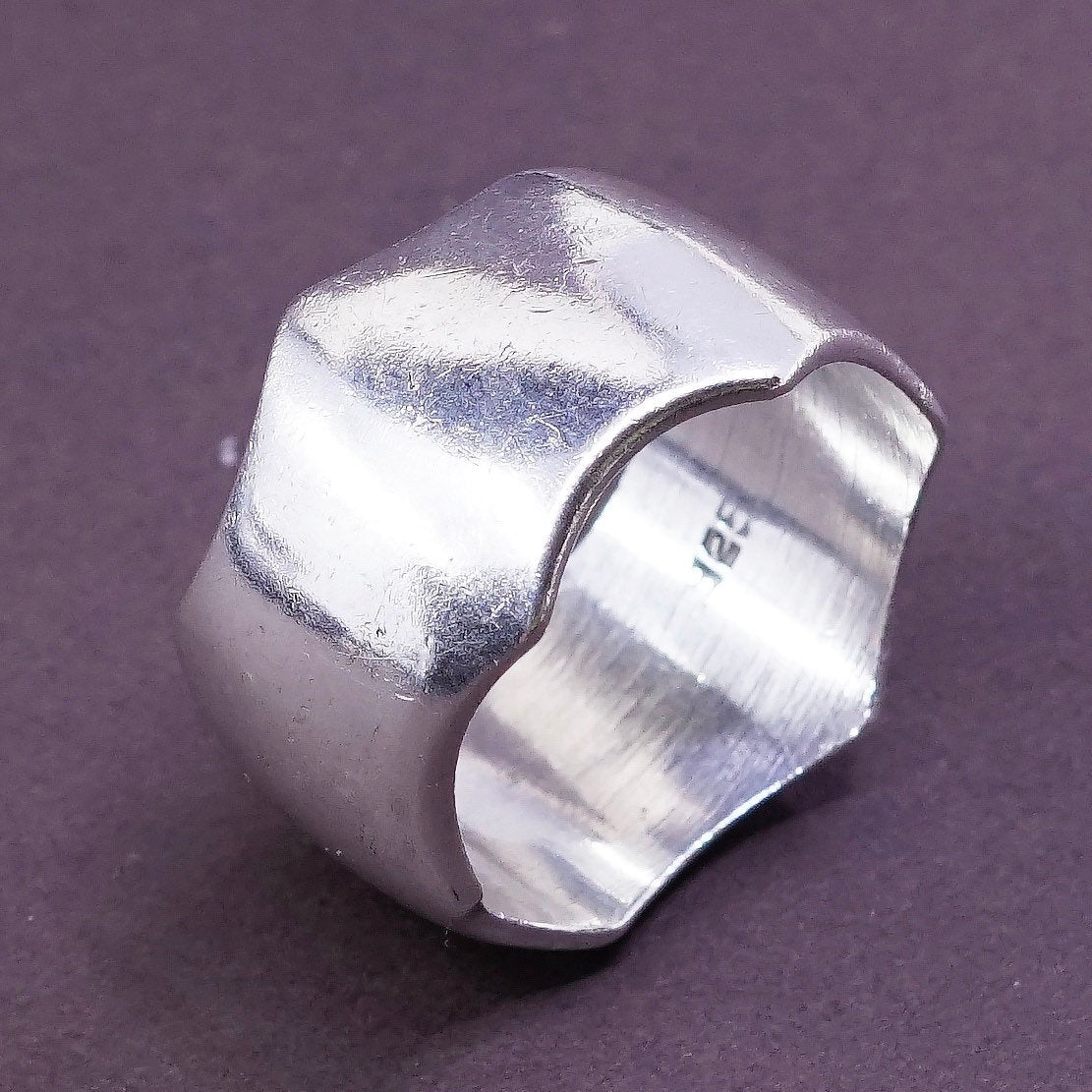 sz 12.5, vtg sterling silver handmade ring, 925 wide band, Stamped 925 mexico