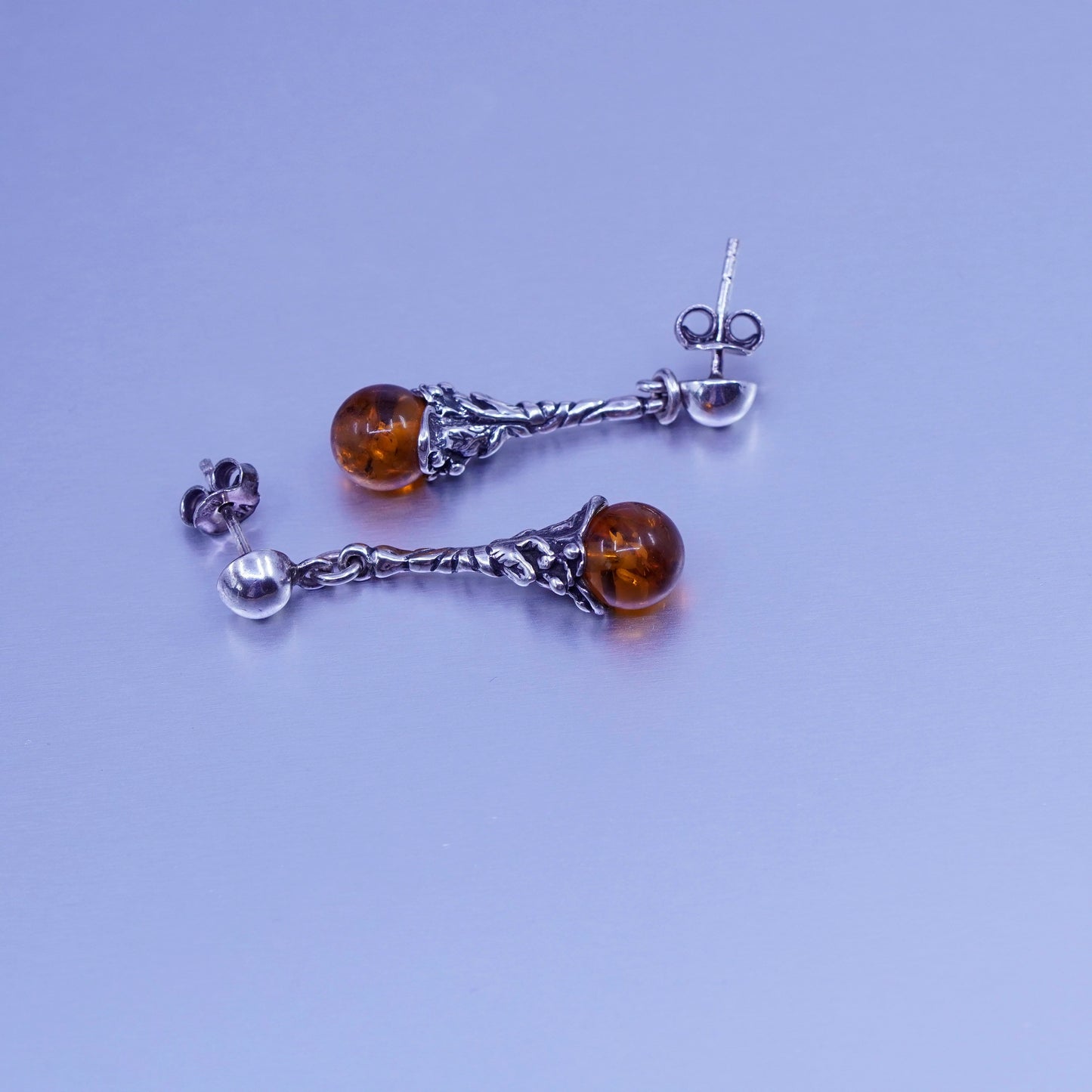 Vintage jewelry | handmade Sterling 925 silver teardrop earrings with amber