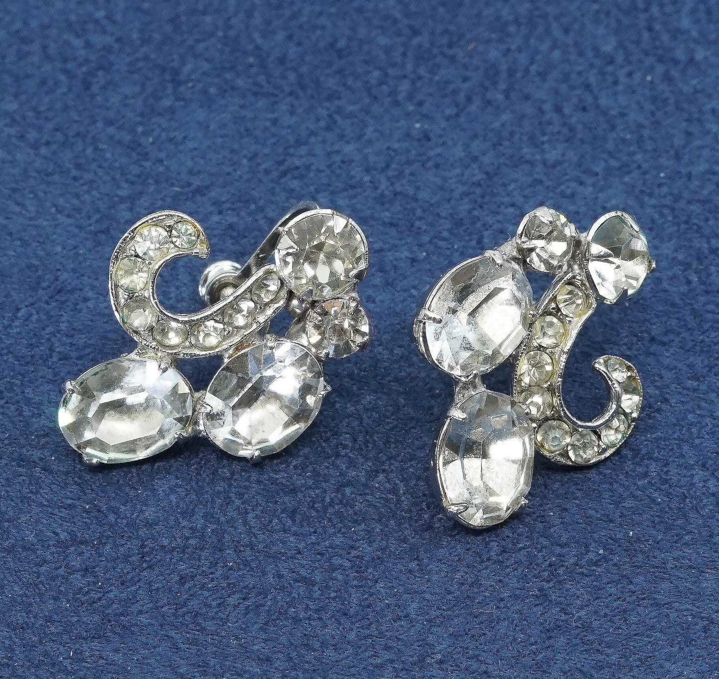 VTG Kramer Sterling silver screw back earrings, 925 W/ Rhinestone