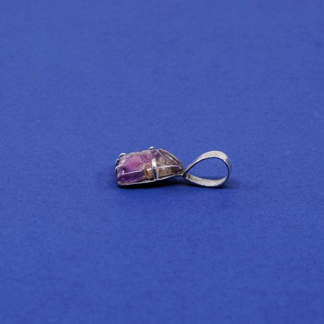 vtg sterling silver handmade pendant, oxidized 925 w/ genuine amethyst