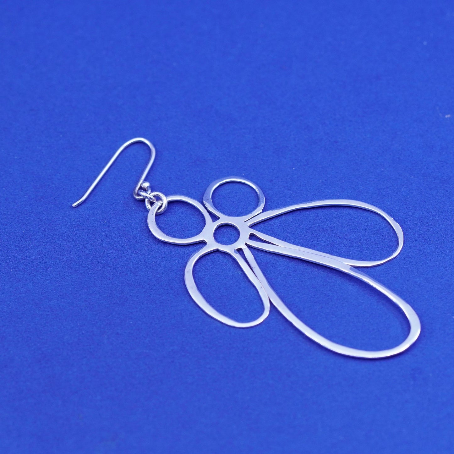 Vintage Sterling silver handmade earrings, huge 925 flower drops