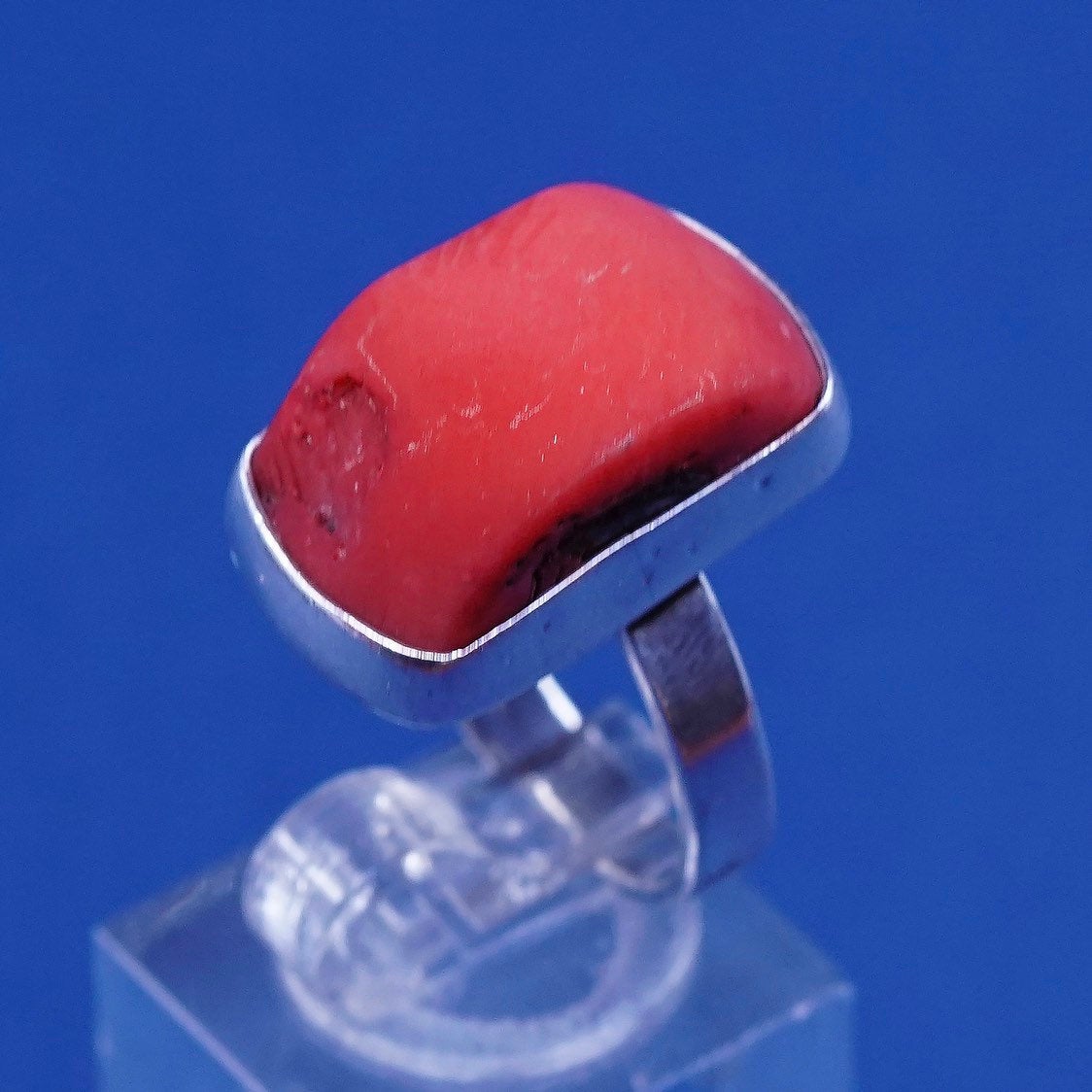 sz 7, vtg Sterling silver handmade ring, 925 w/ coral