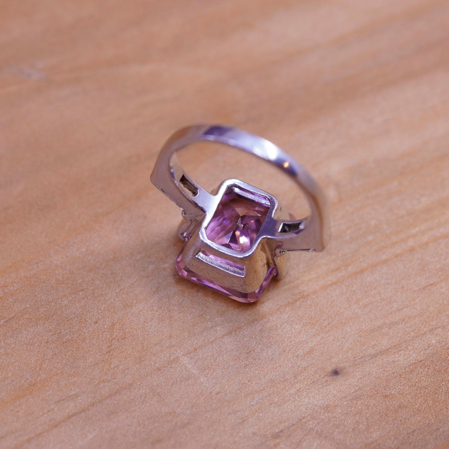 Size 4.75, vintage Sterling silver handmade ring, 925 band with pink Cz stone