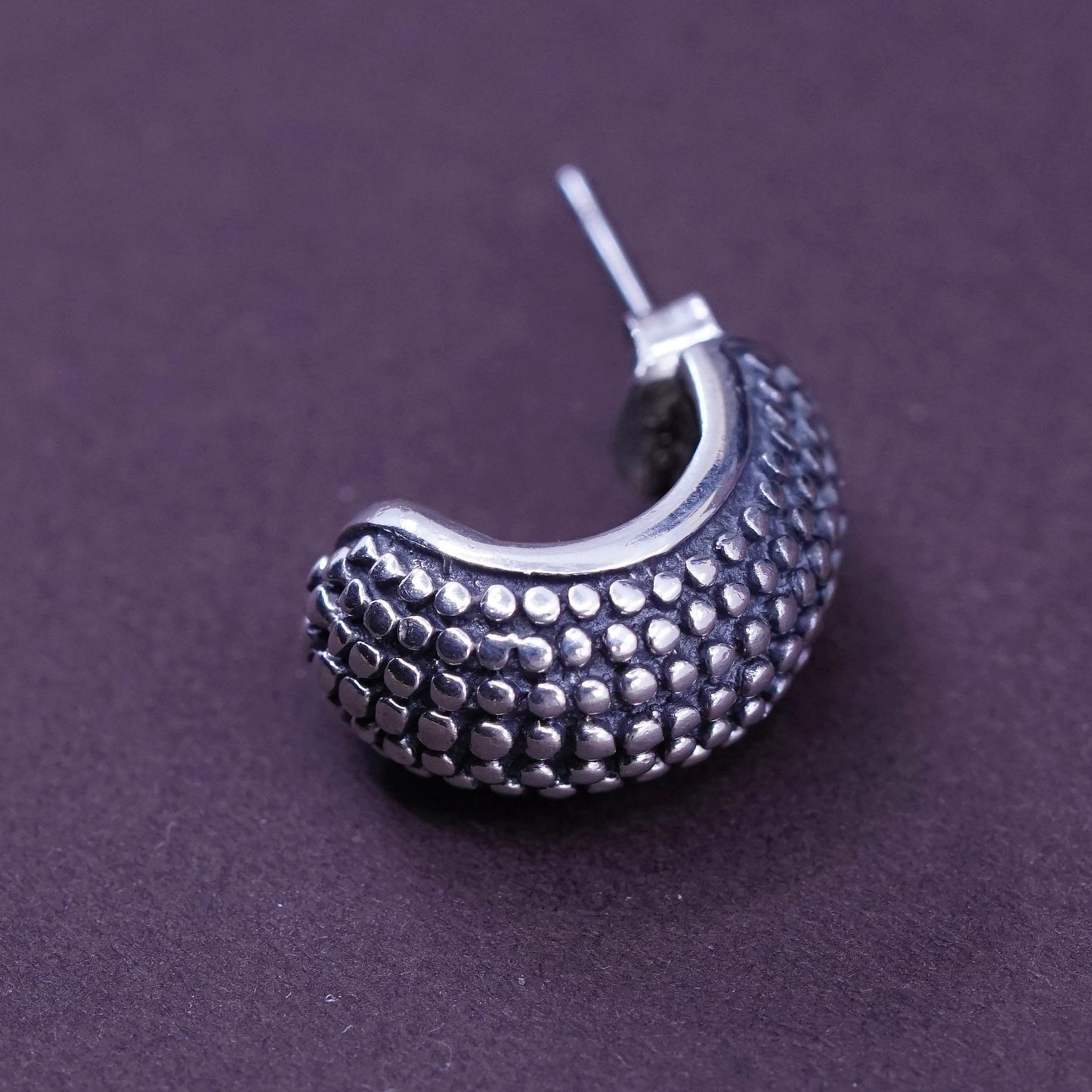 0.5”, vintage Sterling silver handmade earrings, 925 textured hoops