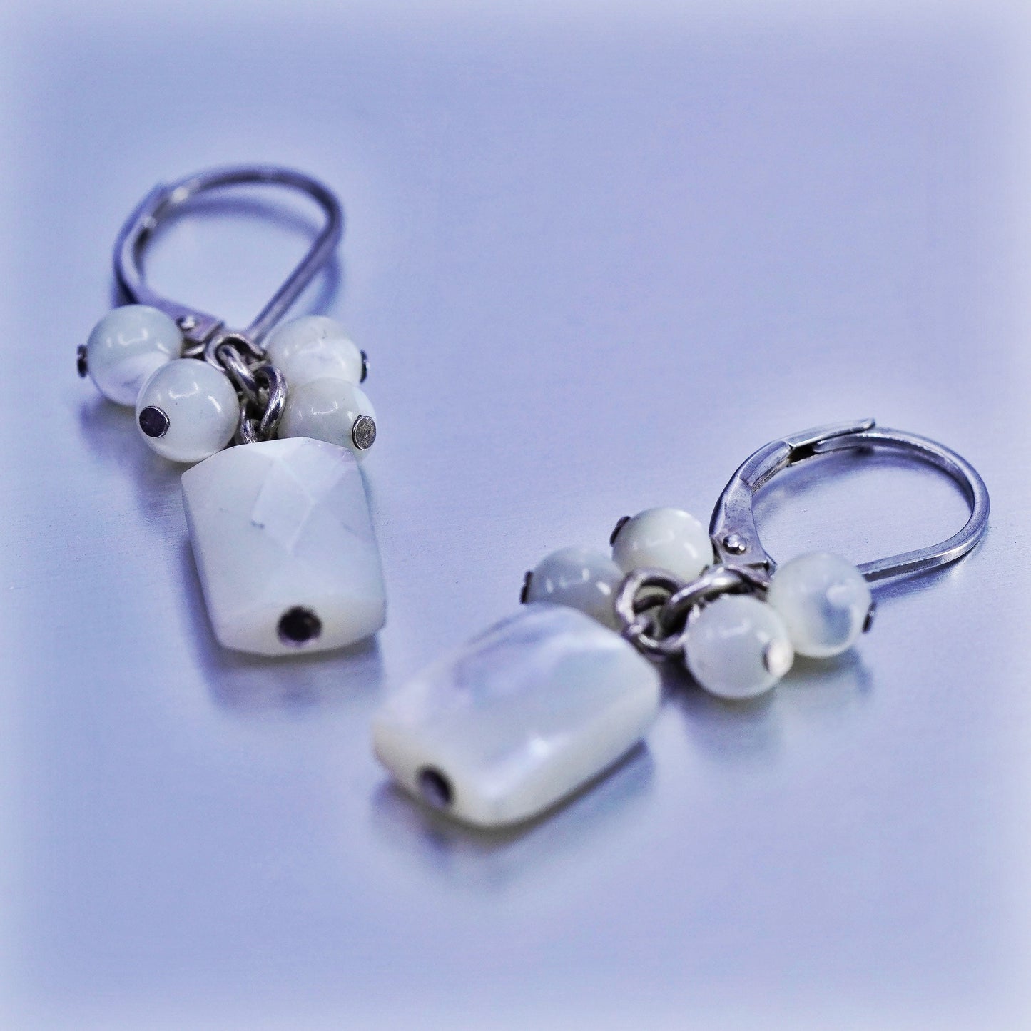 Vintage Sterling 925 silver handmade earrings with bead mother of pearl