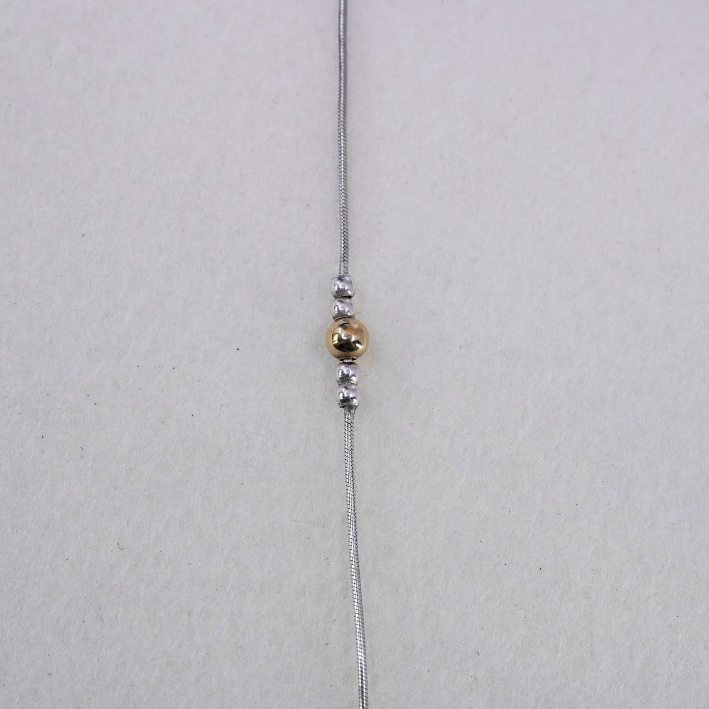 16”, vintage Sterling 925 silver handmade snake necklace with 14K gold beads