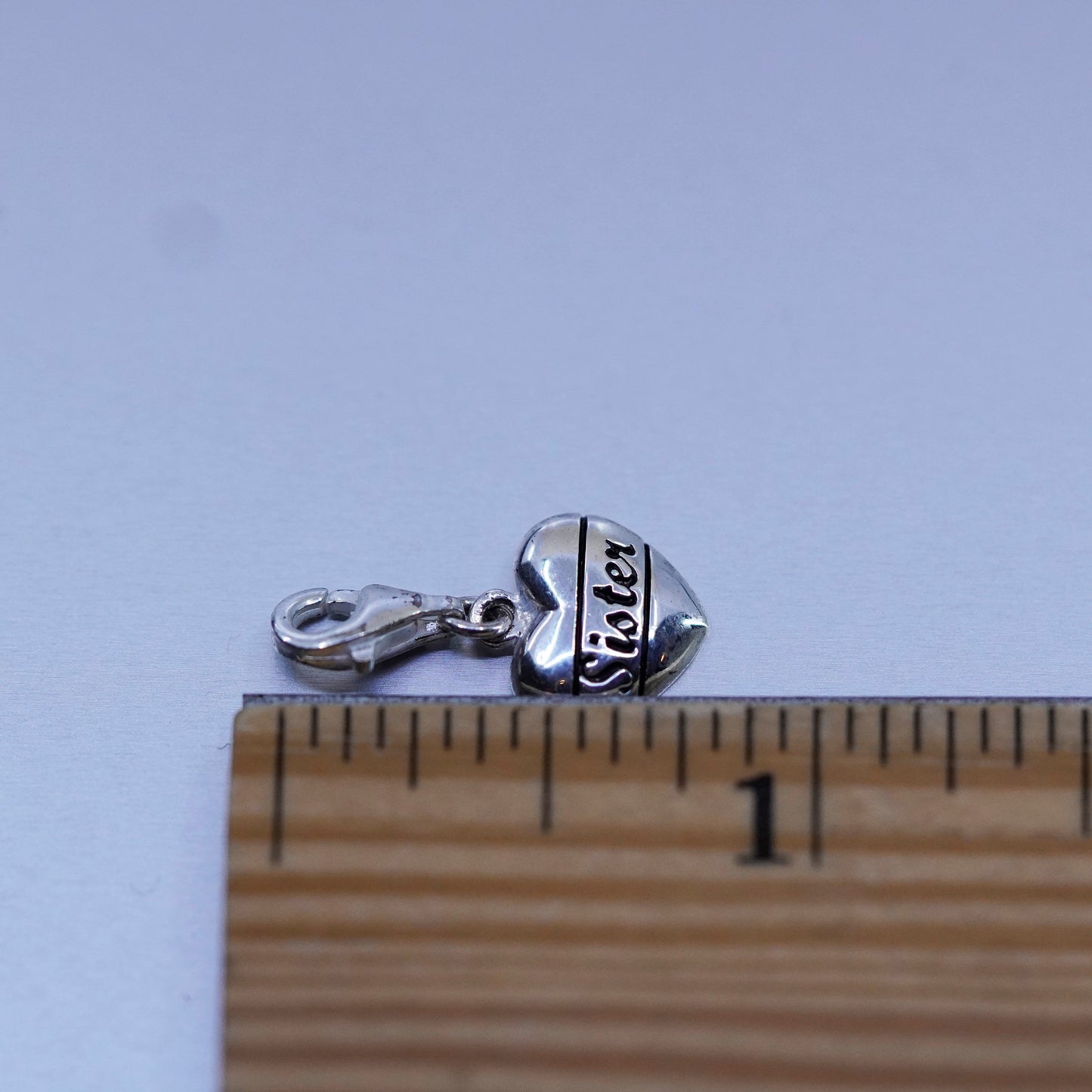 Vintage sterling 925 silver heart charm pendant with sister