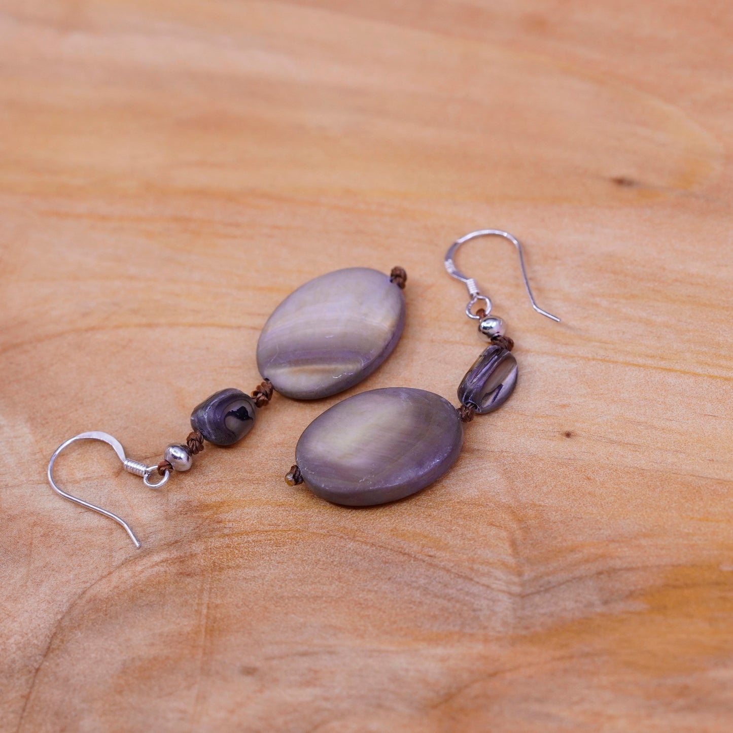 Vintage Sterling 925 silver handmade earrings with brown mother of pearl
