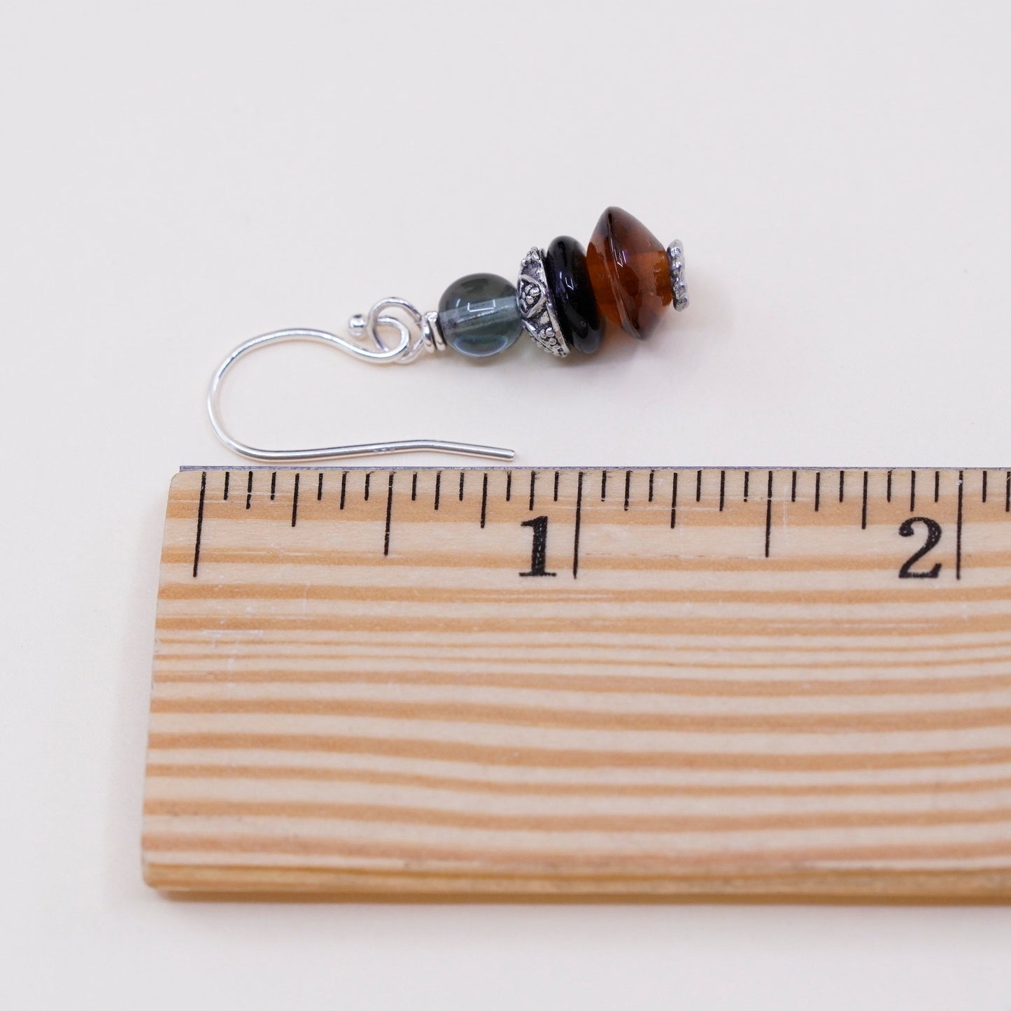 Vintage Sterling silver handmade earrings, 925 hook with amber obsidian beads
