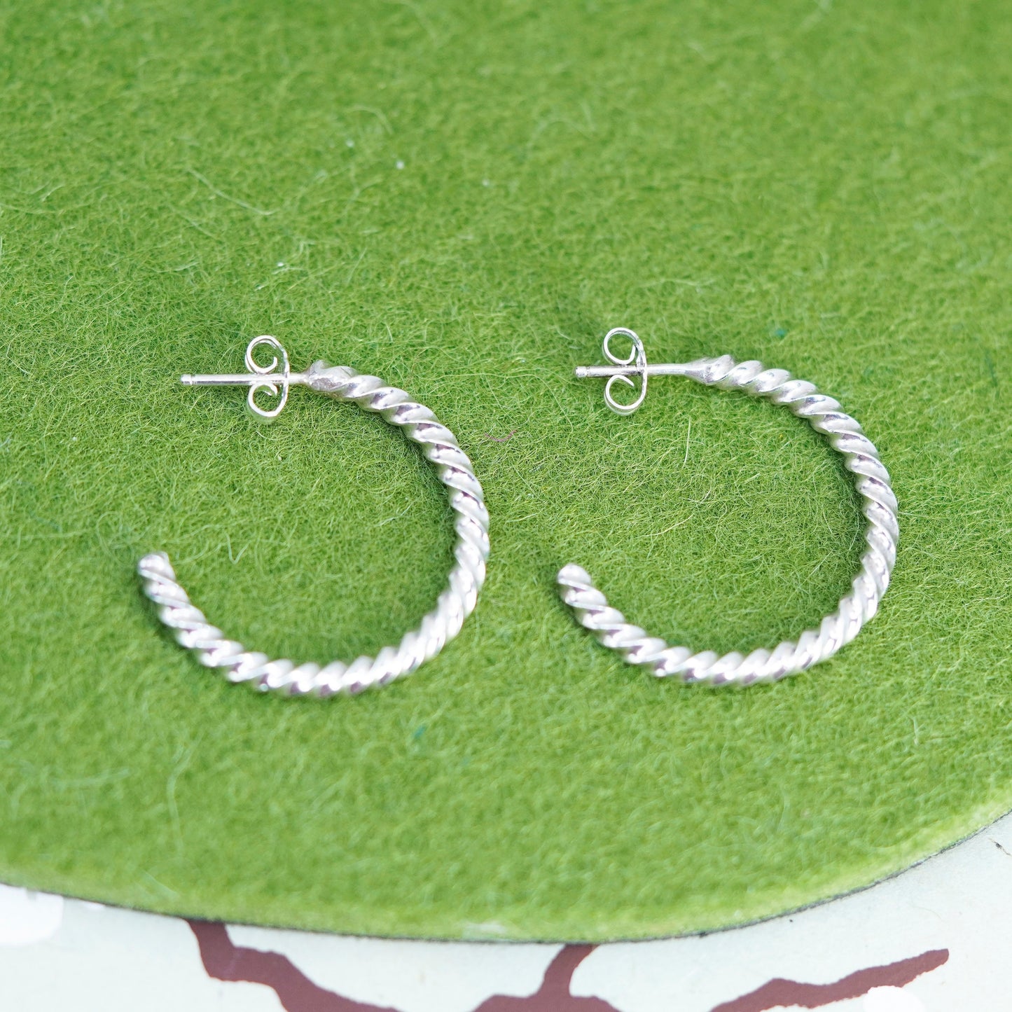 1”, Italy sterling silver loop huggie earrings entwined twisted primitive hoops