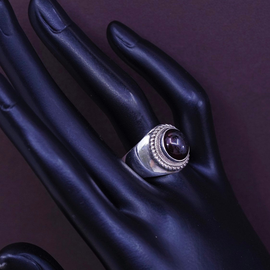 sz 9.5, Sterling silver Handmade statement ring, 925 w/ Oval amethyst N cable