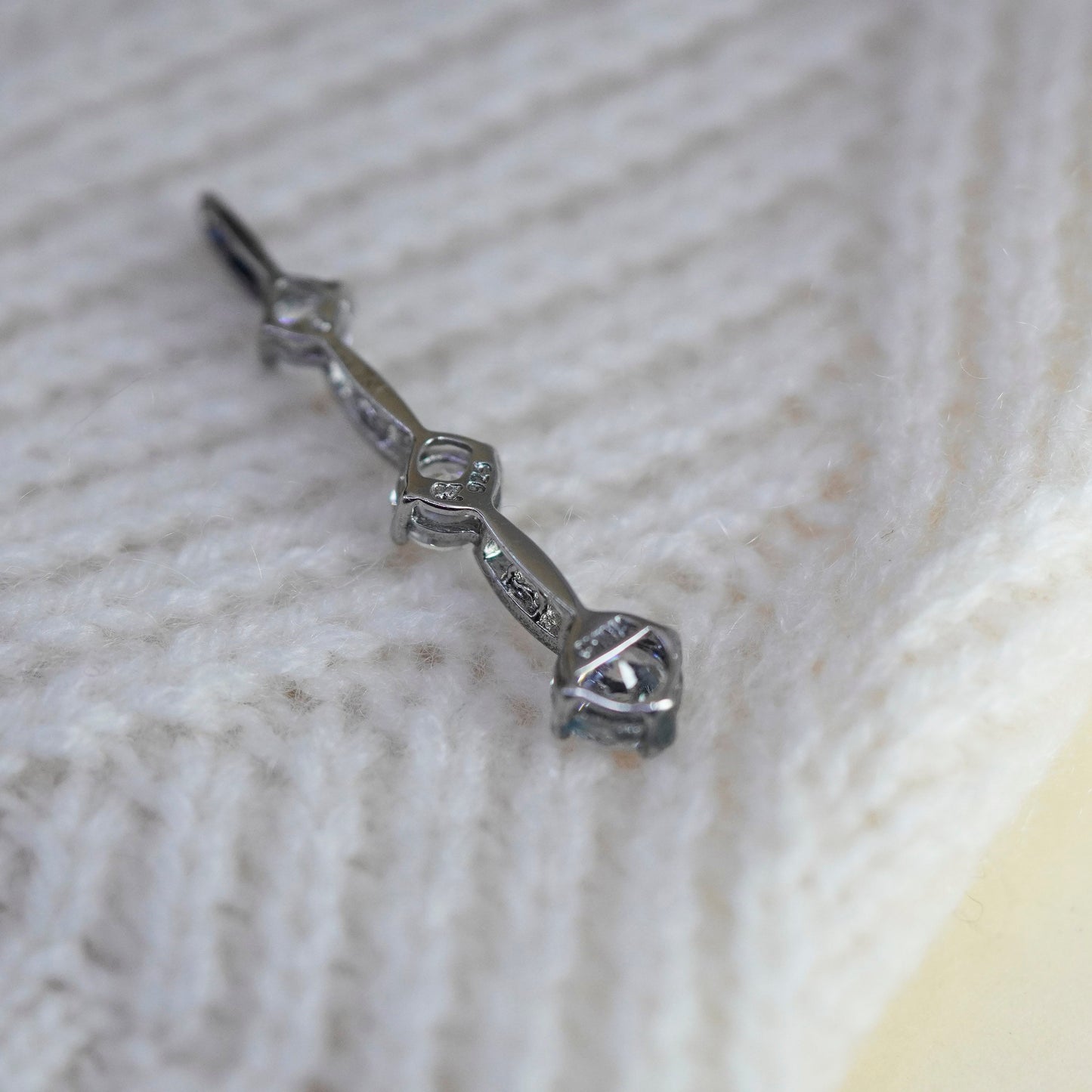 Vintage sterling 925 silver cz crystal bar pendant