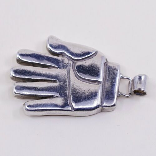Vintage Handmade Solid Sterling Silver Hand Pendant, Solid 925 Silver Charm