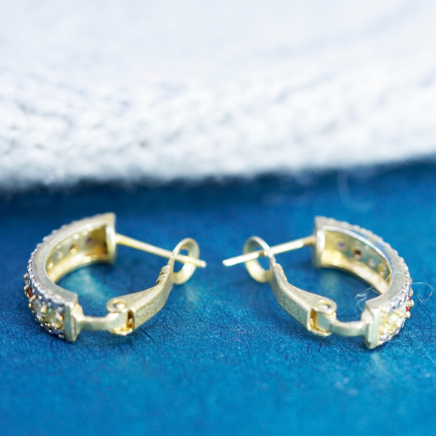 Vermeil gold Sterling silver earrings, 925 huggie studs ruby citrine peridot