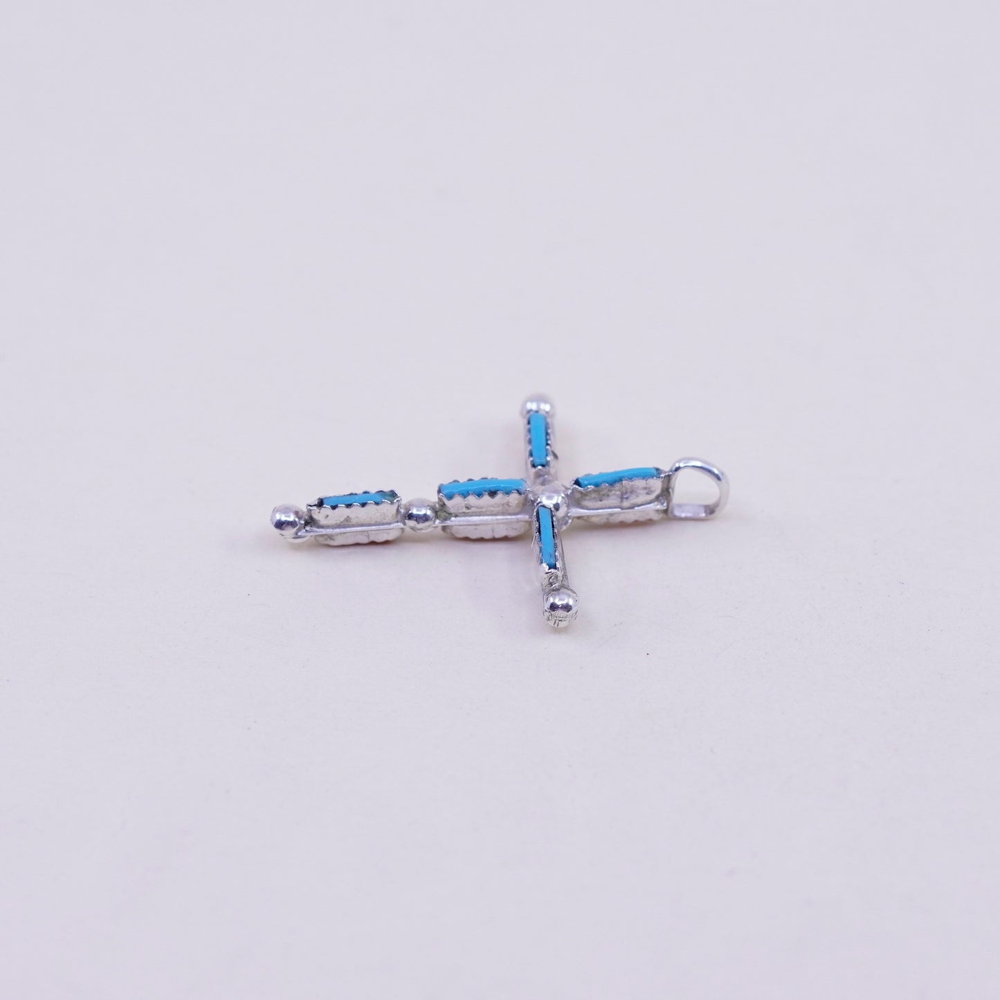 Native American Southwestern sterling silver pendant, 925 cross turquoise coral