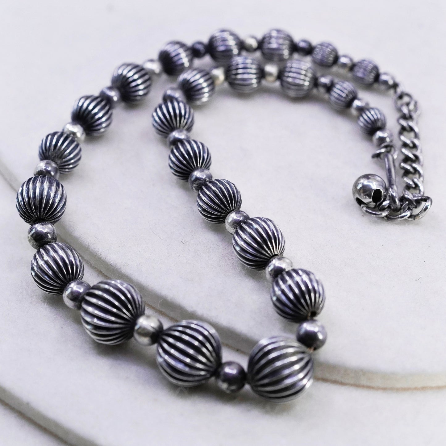 14+2”, Napier 925 sterling silver plated graduated ribbed bead chain necklace