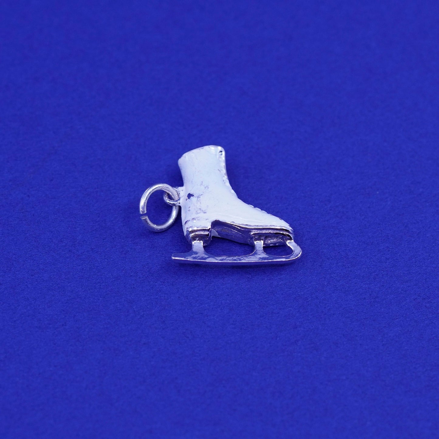 Vintage Sterling silver handmade pendant. Enamel 925 skating shoe charm