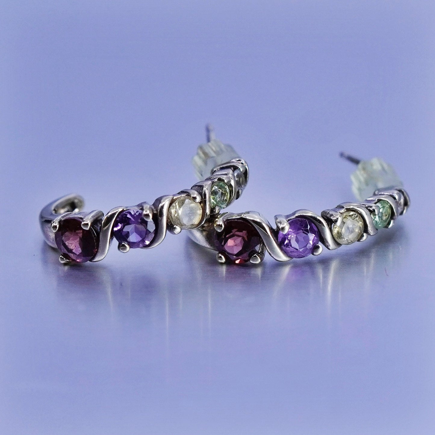 0.75”, vermeil gold Sterling silver earrings 925 hoops peridot citrine amethyst